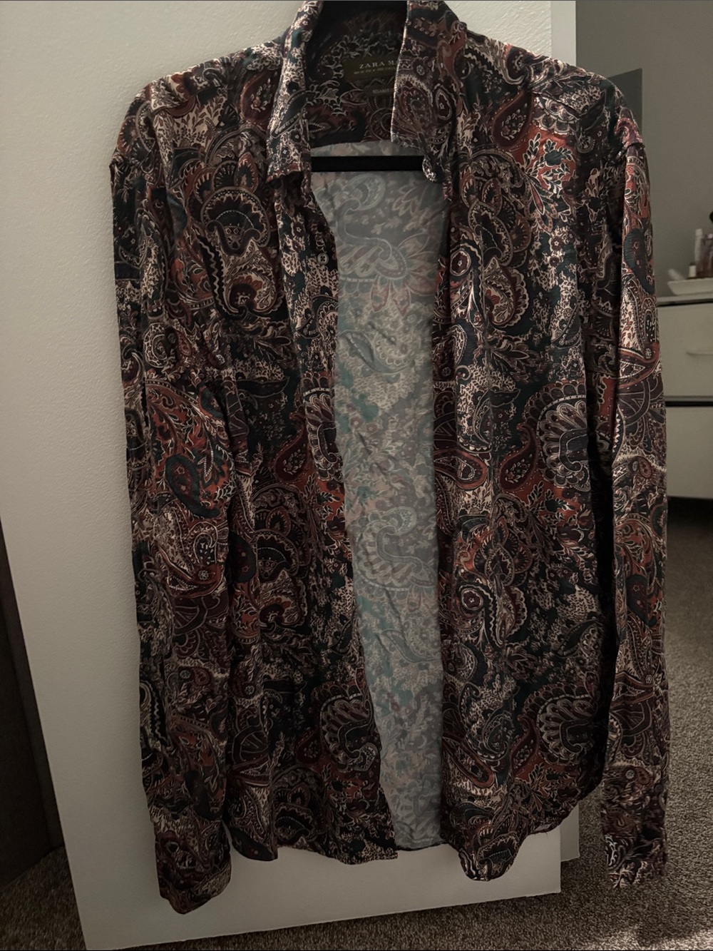 Zara Men Paisley Button-Up Shirt Jacket in Black, Brown & Cream